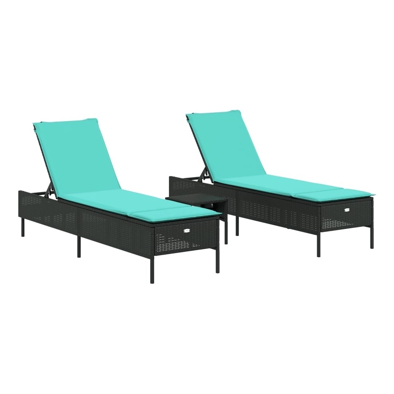 Pemberly Row 3 Piece Sun Lounger Set with Side Table in Black and Blue