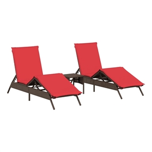Pemberly Row PE Rattan and Steel Sun Lounger Set with Cushions in Brown