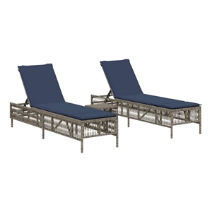 Pemberly Row PE Rattan and Steel Sun Lounger Set with Side Table in Gray