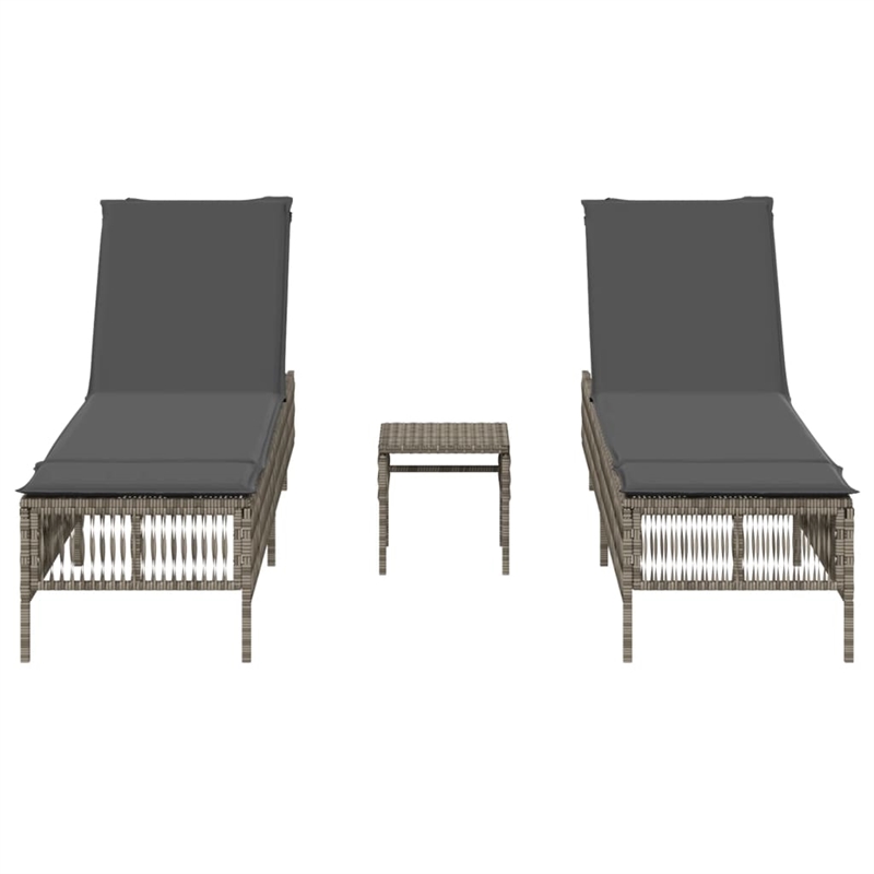 Pemberly Row 3 Piece PE Rattan Sun Lounger Set with Cushions in Gray
