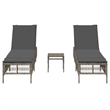 Pemberly Row 3 Piece PE Rattan Sun Lounger Set with Cushions in Gray