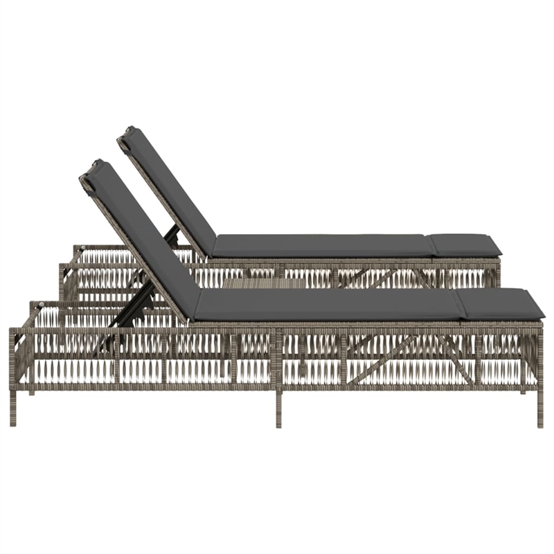 Pemberly Row 3 Piece PE Rattan Sun Lounger Set with Cushions in Gray