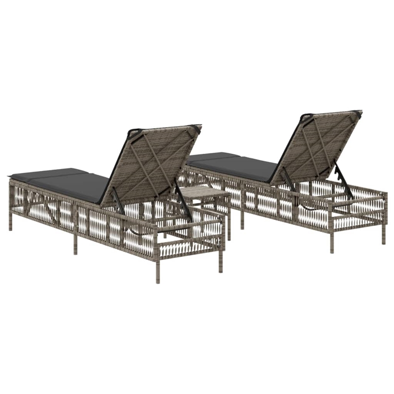 Pemberly Row 3 Piece PE Rattan Sun Lounger Set with Cushions in Gray