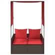 Pemberly Row Double Patio Sun Lounger with Canopy and Cushions in Brown/Red