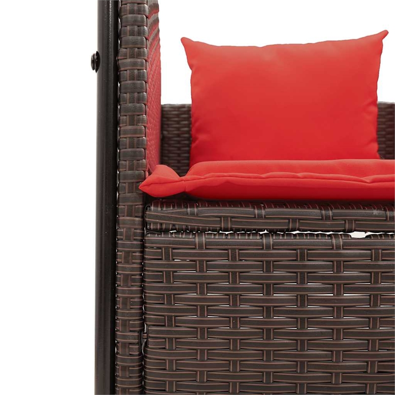 Pemberly Row Double Patio Sun Lounger with Canopy and Cushions in Brown/Red