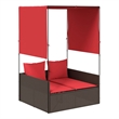 Pemberly Row Double Patio Sun Lounger with Canopy and Cushions in Brown/Red