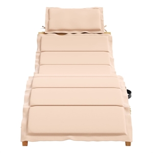 Pemberly Row Solid Acacia Wood Foldable Sun Lounger with Cushion in Beige
