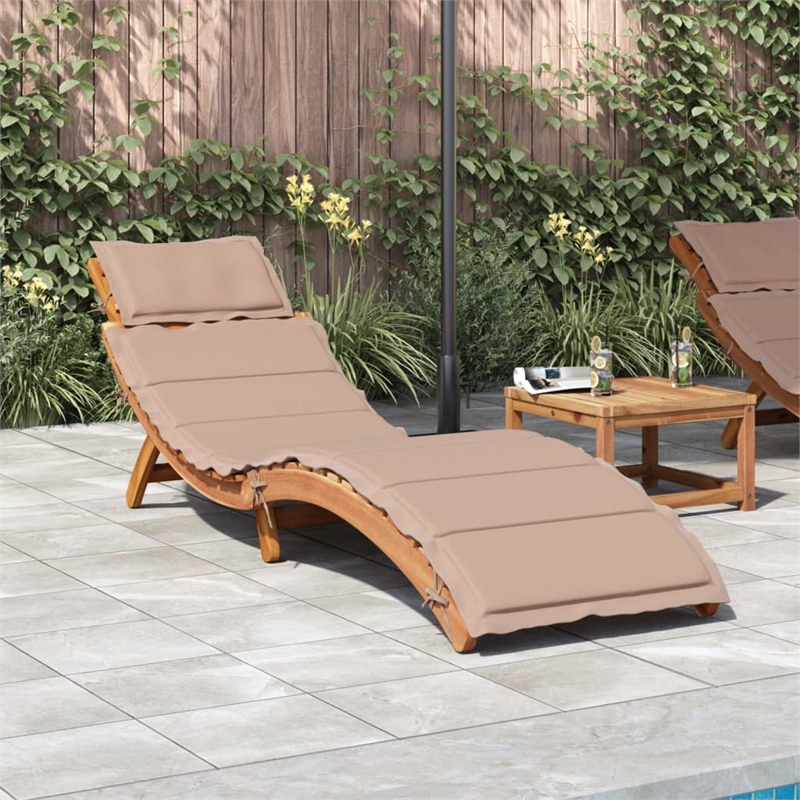 Pemberly Row Solid Acacia Wood Adjustable Foldable Sun Lounger in Taupe
