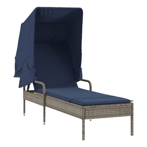 Pemberly Row Patio Sun Lounger with Canopy and Cushion in Gray/Navy Blue