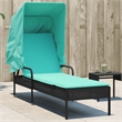 Pemberly Row Patio Sun Lounger with Canopy and Cushion in Black/Turquoise