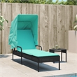 Pemberly Row Patio Sun Lounger with Canopy and Cushion in Black/Turquoise