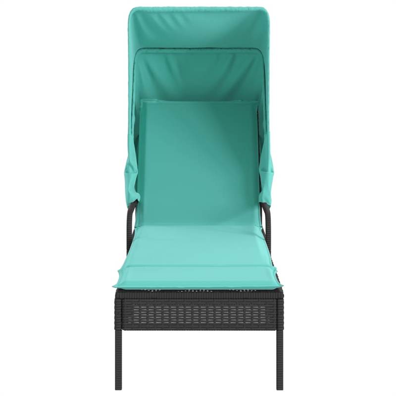 Pemberly Row Patio Sun Lounger with Canopy and Cushion in Black/Turquoise