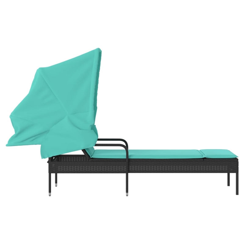 Pemberly Row Patio Sun Lounger with Canopy and Cushion in Black/Turquoise