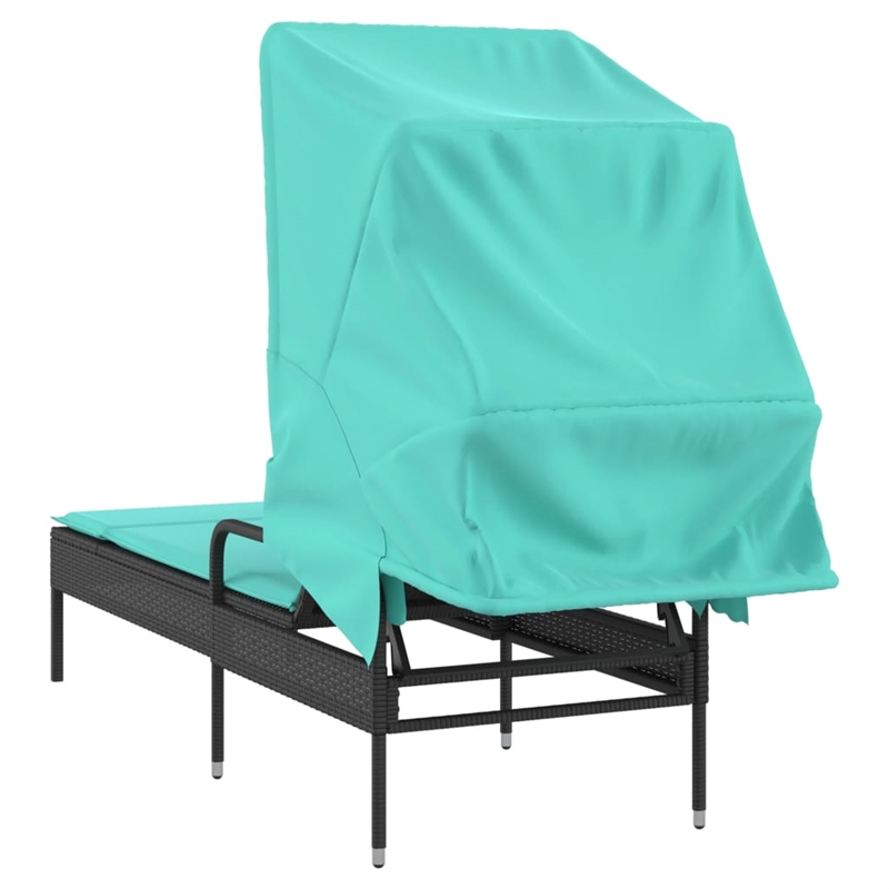 Pemberly Row Patio Sun Lounger with Canopy and Cushion in Black/Turquoise