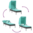 Pemberly Row Patio Sun Lounger with Canopy and Cushion in Black/Turquoise