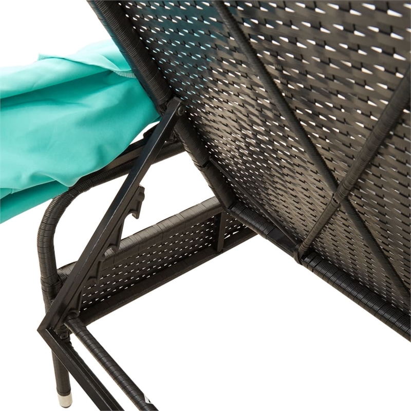 Pemberly Row Patio Sun Lounger with Canopy and Cushion in Black/Turquoise