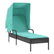 Pemberly Row Patio Sun Lounger with Canopy and Cushion in Black/Turquoise