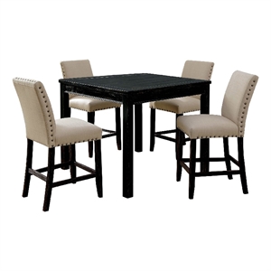 Pemberly Row 5 Piece Wooden Counter Height Table Set in Antique Black/Beige