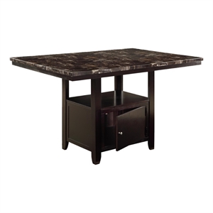 Pemberly Row 60&quot Faux Marble Top Counter Height Table with Storage in Brown