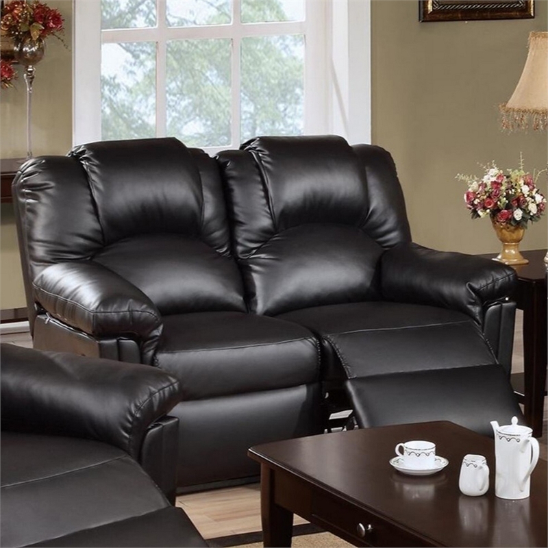 Pemberly Row Bonded Leather Recliner Loveseat with High Back in Black