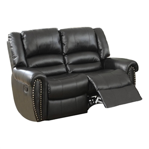 Pemberly Row Bonded Leather Reclining Loveseat with Nail Head Trim in Black