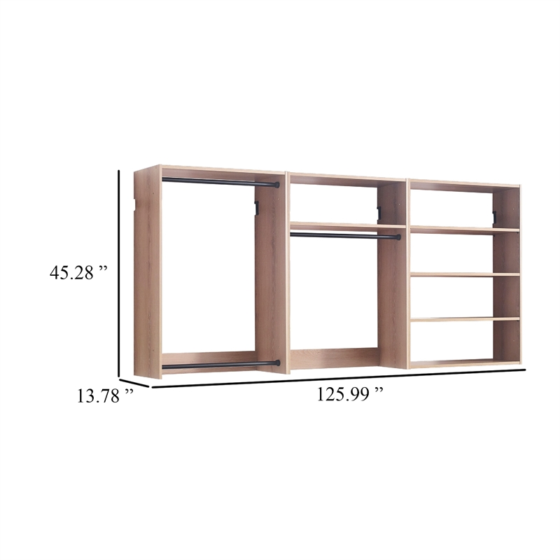 Pemberly Row Walk in Closet with 2 Drawers 5 Shelves and 3 Rods in Brown