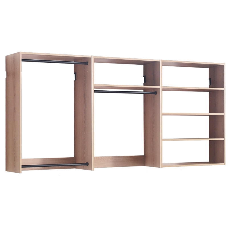 Pemberly Row Walk in Closet with 2 Drawers 5 Shelves and 3 Rods in Brown