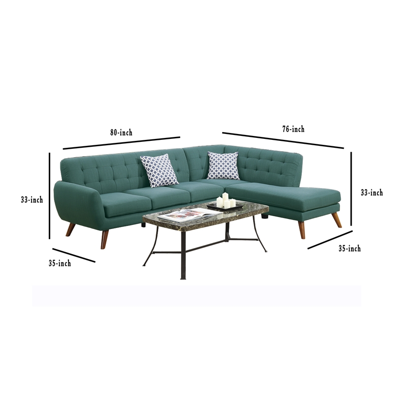 Pemberly Row 2 Piece Sectional with Chaise and Accent Pillows in Blue