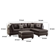 Pemberly Row Bonded Leather 3 Piece Sectional Set with Ottoman in Brown