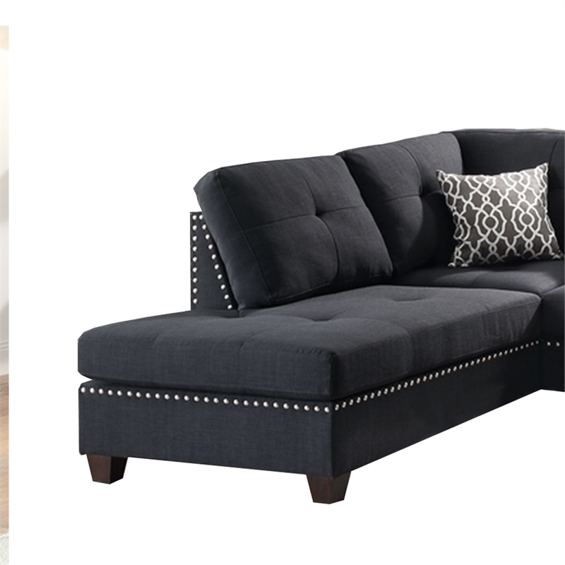 Pemberly Row 3 Piece Sectional Set with Ottoman and Accent Pillows in Black