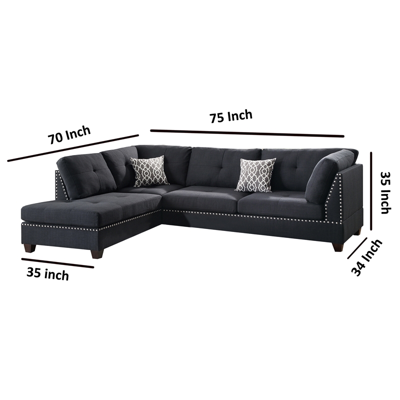 Pemberly Row 3 Piece Sectional Set with Ottoman and Accent Pillows in Black