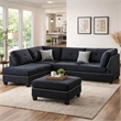 Pemberly Row 3 Piece Sectional Set with Ottoman and Accent Pillows in Black