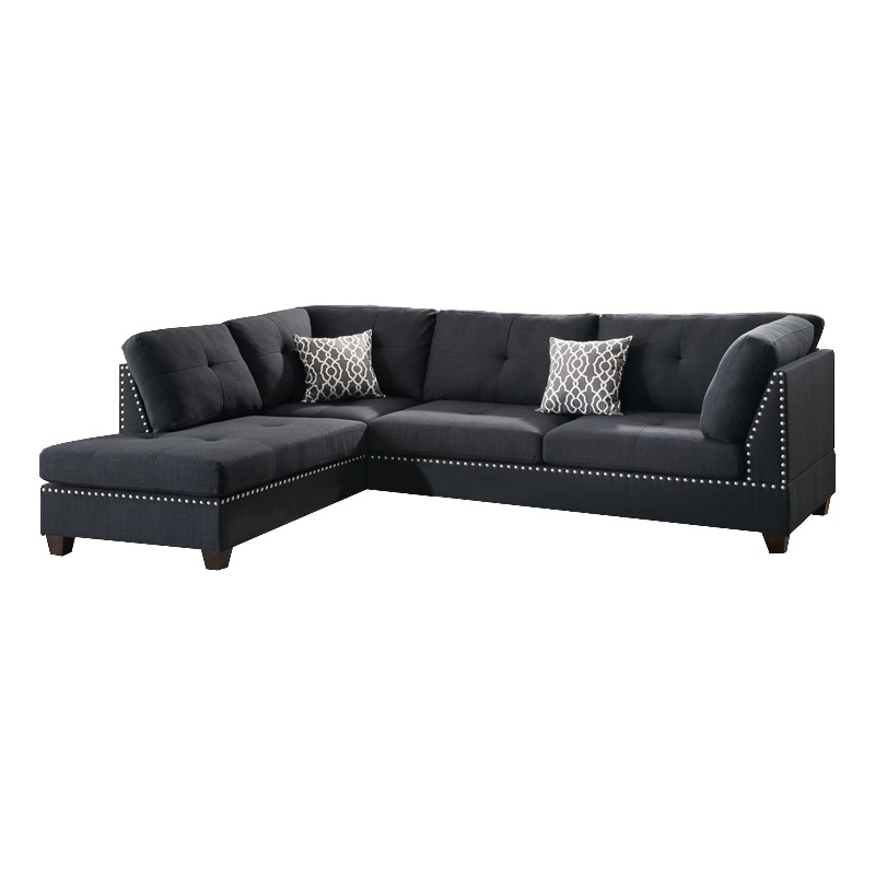 Pemberly Row 3 Piece Sectional Set with Ottoman and Accent Pillows in Black