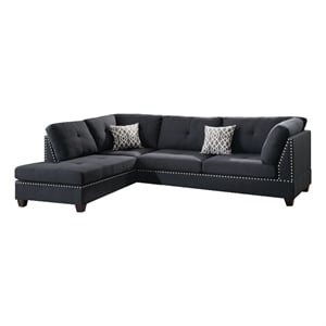 Pemberly Row 3 Piece Sectional Set with Ottoman and Accent Pillows in Black