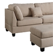 Pemberly Row Linen Fabric 3 Piece Sectional with Ottoman in Sand Beige