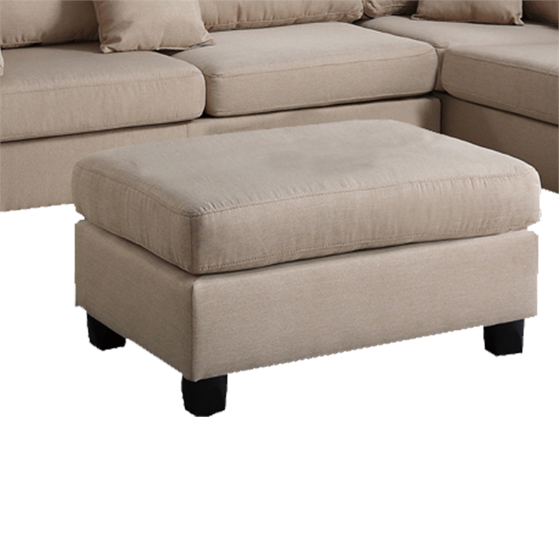Pemberly Row Linen Fabric 3 Piece Sectional with Ottoman in Sand Beige