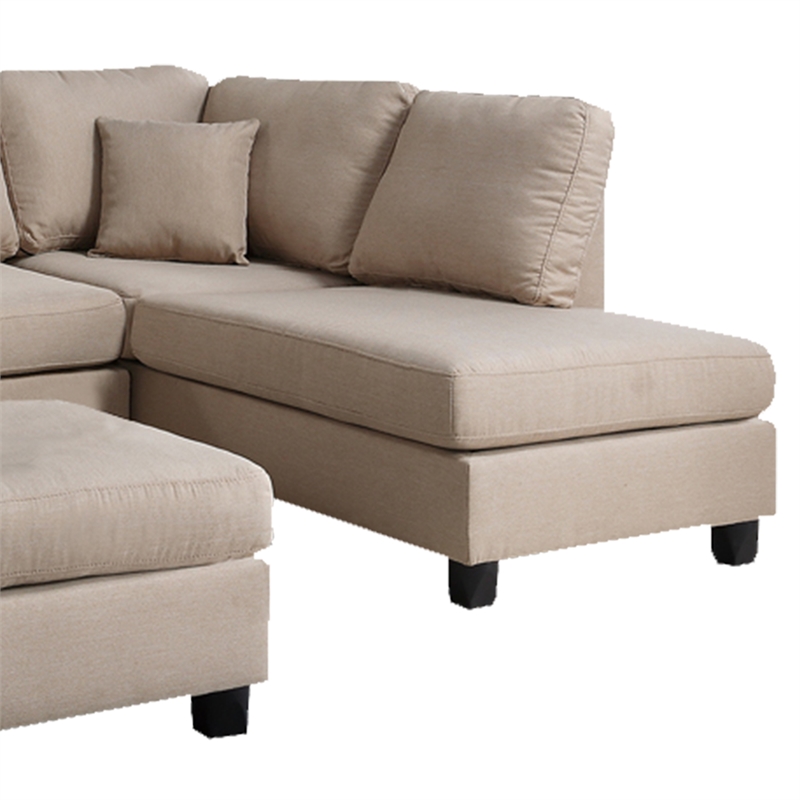 Pemberly Row Linen Fabric 3 Piece Sectional with Ottoman in Sand Beige