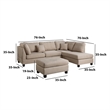 Pemberly Row Linen Fabric 3 Piece Sectional with Ottoman in Sand Beige