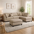 Pemberly Row Linen Fabric 3 Piece Sectional with Ottoman in Sand Beige