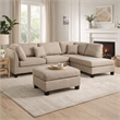 Pemberly Row Linen Fabric 3 Piece Sectional with Ottoman in Sand Beige