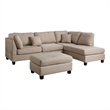 Pemberly Row Linen Fabric 3 Piece Sectional with Ottoman in Sand Beige