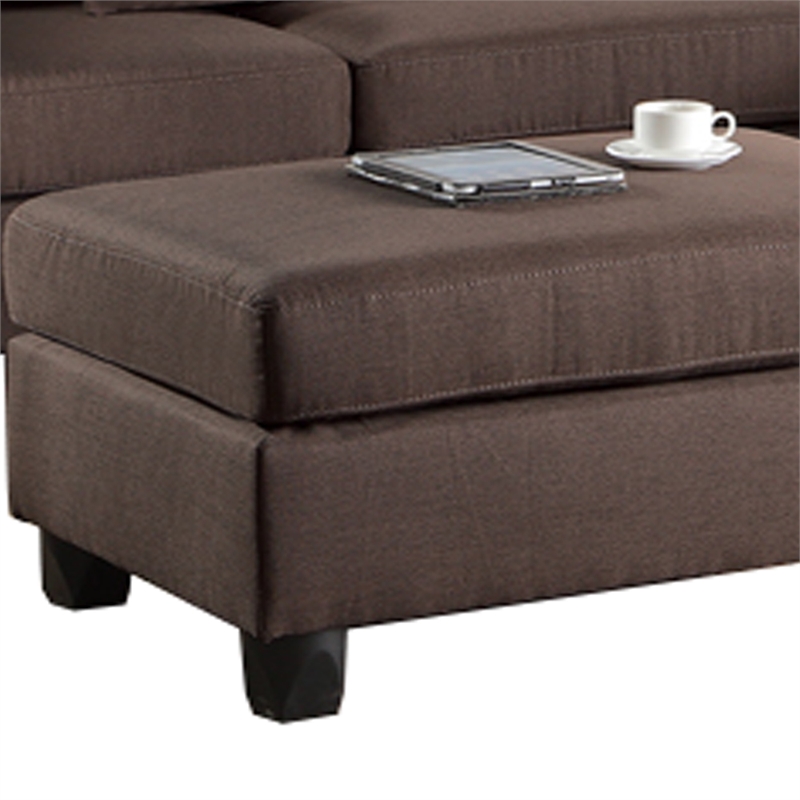 Pemberly Row Linen Fabric 3 Piece Sectional with Ottoman in Chocolate Brown