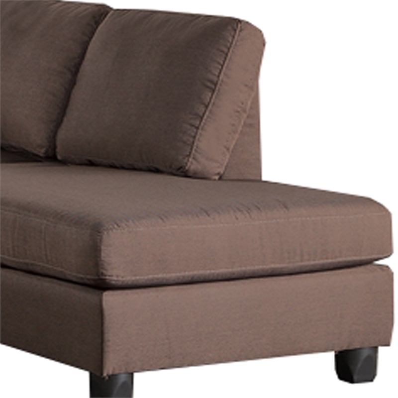 Pemberly Row Linen Fabric 3 Piece Sectional with Ottoman in Chocolate Brown