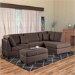 Pemberly Row Linen Fabric 3 Piece Sectional with Ottoman in Chocolate Brown