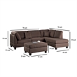 Pemberly Row Linen Fabric 3 Piece Sectional with Ottoman in Chocolate Brown