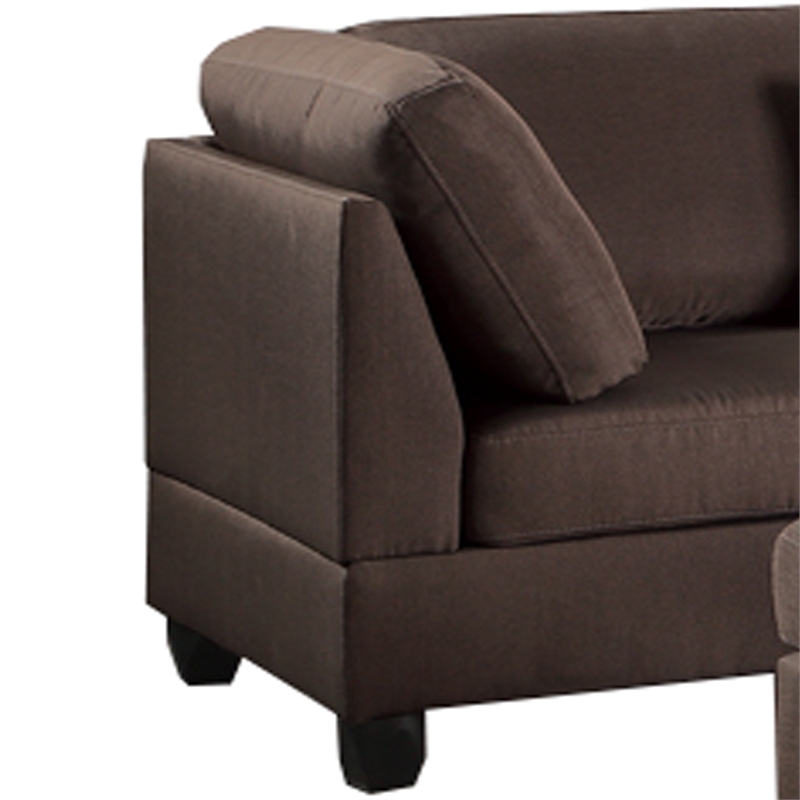 Pemberly Row Linen Fabric 3 Piece Sectional with Ottoman in Chocolate Brown