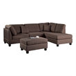 Pemberly Row Linen Fabric 3 Piece Sectional with Ottoman in Chocolate Brown