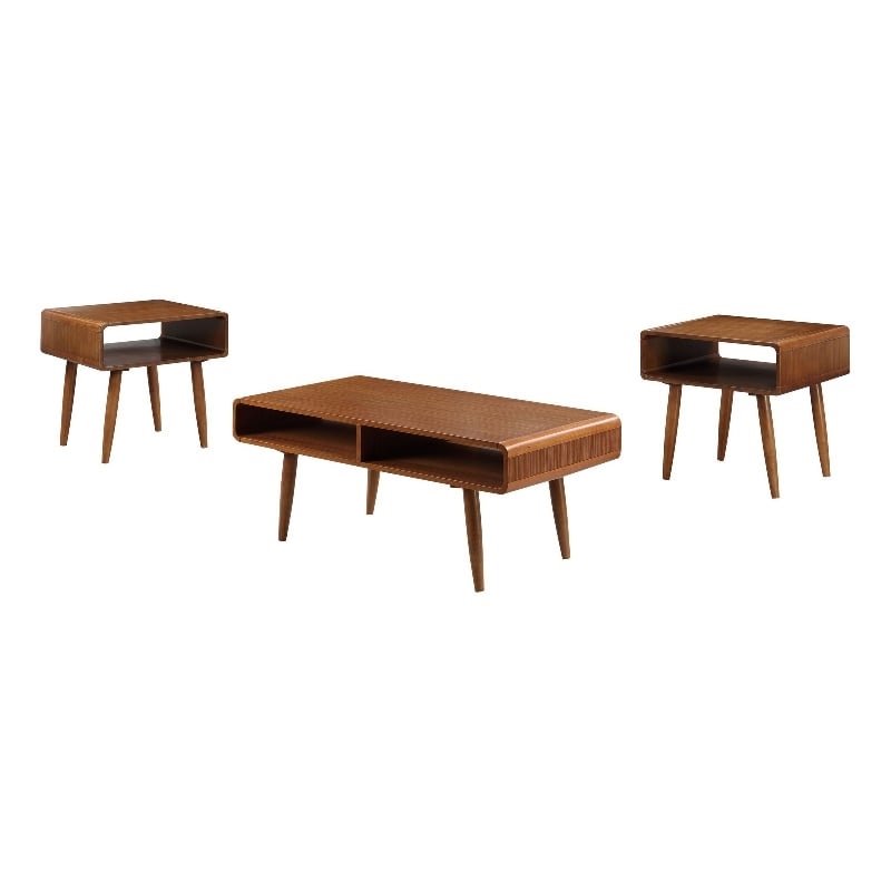 Pemberly Row 3 Piece Mid Century Wooden Occasional Table Set in Brown
