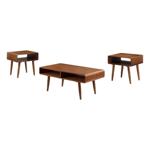 Pemberly Row 3 Piece Mid Century Wooden Occasional Table Set in Brown