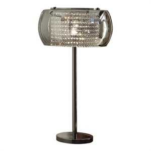 Pemberly Row 30&quot Crystal Glass Table Lamp with Drum Shade in Black Nickel